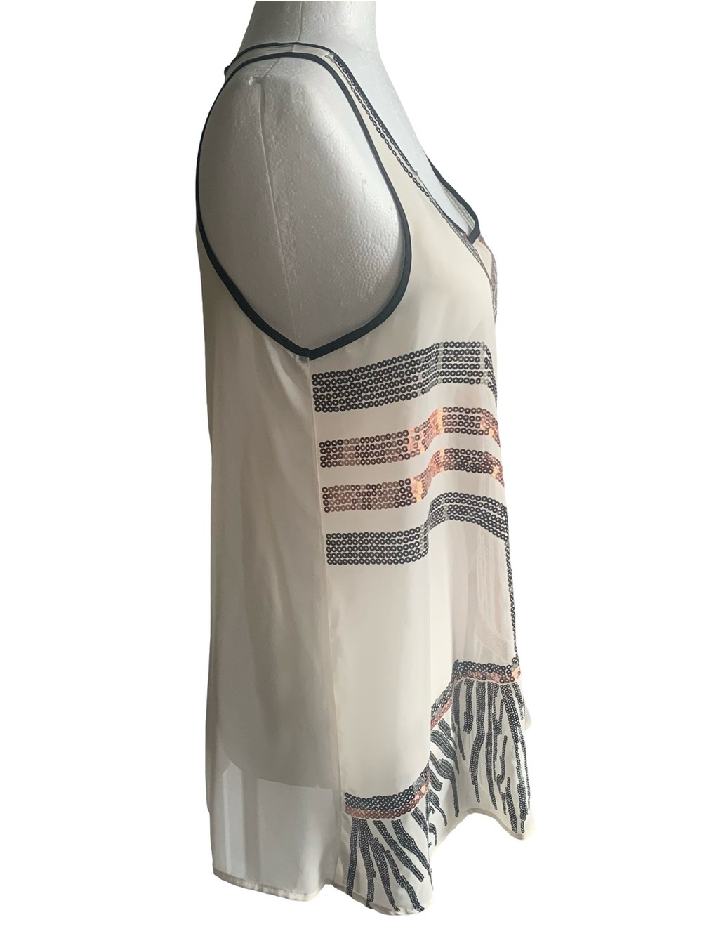 Material Girl Semi Sheer Sequin Tunic Tank Topper Event Party Cream Black S - Picture 9 of 14